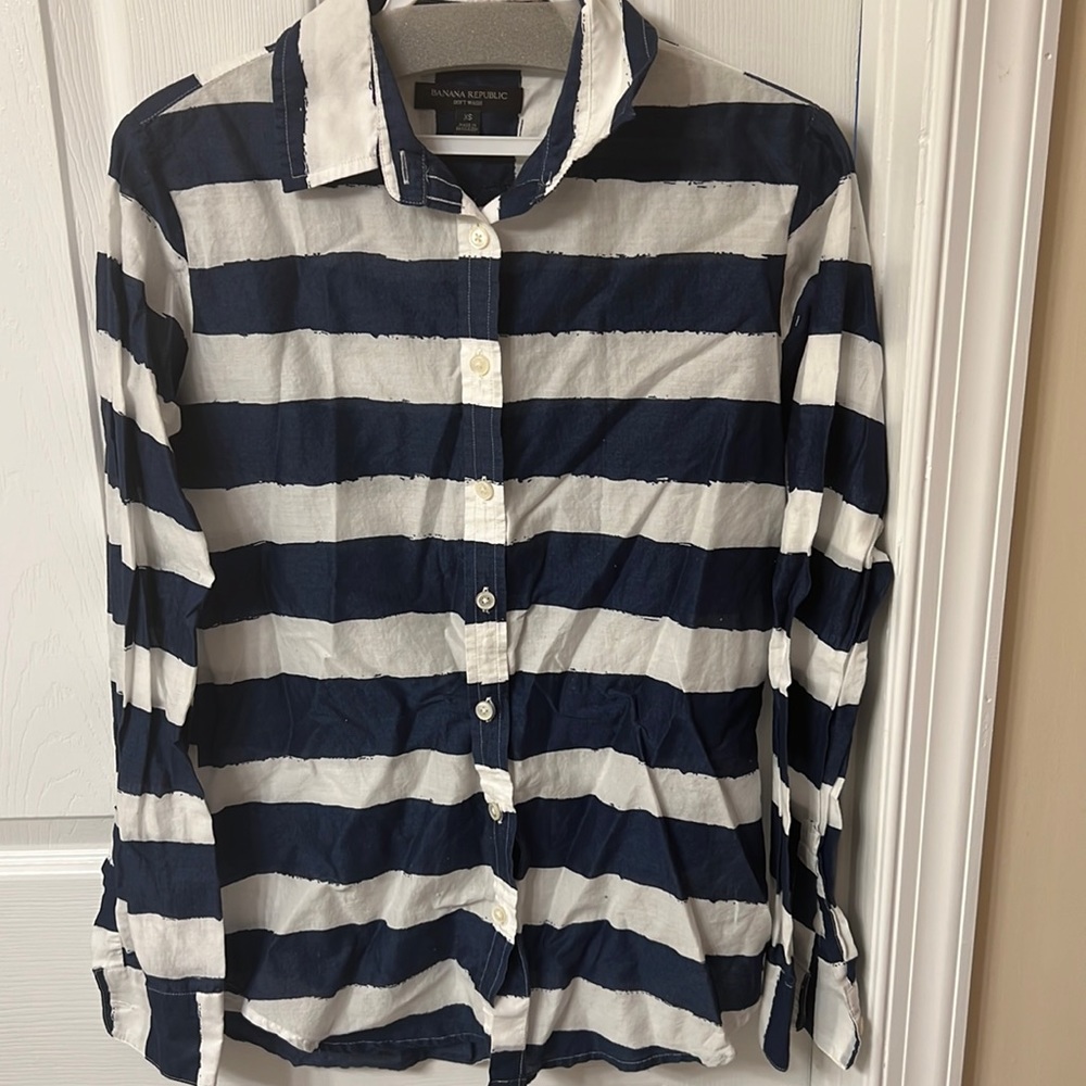 Banana Republic - Blue White Striped Cotton Button Up - XS